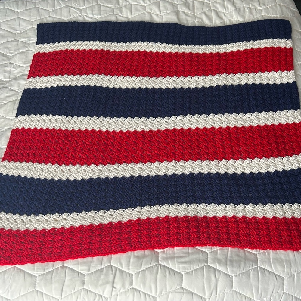 4th of July special  Handmade Crochet Red, White, Blue Lap Blanket/Chair Throw